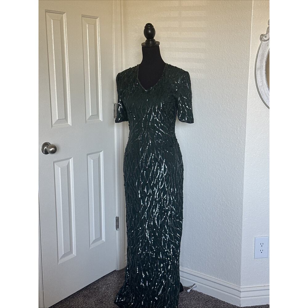 Vintage Mark & John By Sam Pine Green Sequin Evening Dress Sz Small